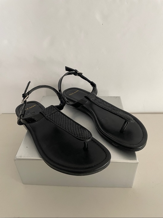 Cole Haan Shoes - Cole Haan Black Patent Leather Snake Thong T Strap Flat Sandals
6M
